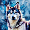Abstract Siberian Husky Art Print with Piercing Icy Blue Eyes and Snow Patterns