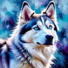 Abstract Siberian Husky Art Print with Piercing Icy Blue Eyes and Snow Patterns