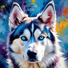Abstract Siberian Husky Art Print with Piercing Icy Blue Eyes and Snow Patterns