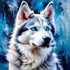 Abstract Siberian Husky Art Print with Piercing Icy Blue Eyes and Snow Patterns