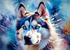Abstract Siberian Husky Art Print with Piercing Icy Blue Eyes and Snow Patterns