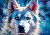 Abstract Siberian Husky Art Print with Piercing Icy Blue Eyes and Snow Patterns