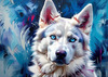 Abstract Siberian Husky Art Print with Piercing Icy Blue Eyes and Snow Patterns