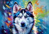 Abstract Siberian Husky Art Print with Piercing Icy Blue Eyes and Snow Patterns