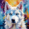 Abstract Siberian Husky Art Print with Piercing Icy Blue Eyes and Snow Patterns