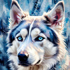 Abstract Siberian Husky Art Print with Piercing Icy Blue Eyes and Snow Patterns