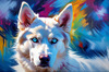 Abstract Siberian Husky Art Print with Piercing Icy Blue Eyes and Snow Patterns