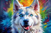 Abstract Siberian Husky Art Print with Piercing Icy Blue Eyes and Snow Patterns