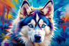 Abstract Siberian Husky Art Print with Piercing Icy Blue Eyes and Snow Patterns
