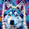 Abstract Siberian Husky Art Print with Piercing Icy Blue Eyes and Snow Patterns