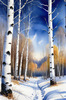 Silver Birch Forest with White Trunks Against Deep Blue Winter Sky Art Print