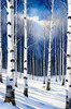 Silver Birch Forest with White Trunks Against Deep Blue Winter Sky Art Print