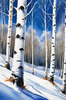 Silver Birch Forest with White Trunks Against Deep Blue Winter Sky Art Print