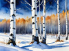 Silver Birch Forest with White Trunks Against Deep Blue Winter Sky Art Print