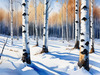 Silver Birch Forest with White Trunks Against Deep Blue Winter Sky Art Print