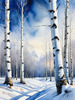 Silver Birch Forest with White Trunks Against Deep Blue Winter Sky Art Print
