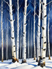 Silver Birch Forest with White Trunks Against Deep Blue Winter Sky Art Print