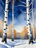 Silver Birch Forest with White Trunks Against Deep Blue Winter Sky Art Print