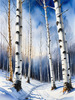 Silver Birch Forest with White Trunks Against Deep Blue Winter Sky Art Print