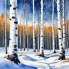 Silver Birch Forest with White Trunks Against Deep Blue Winter Sky Art Print
