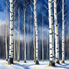 Silver Birch Forest with White Trunks Against Deep Blue Winter Sky Art Print