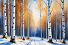 Silver Birch Forest with White Trunks Against Deep Blue Winter Sky Art Print