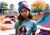 Printable Art of Skater Girl with Beanie at Skatepark
