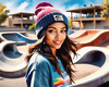 Printable Art of Skater Girl with Beanie at Skatepark