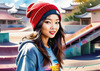 Printable Art of Skater Girl with Beanie at Skatepark