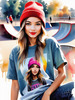 Printable Art of Skater Girl with Beanie at Skatepark