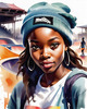 Printable Art of Skater Girl with Beanie at Skatepark