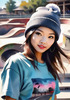 Printable Art of Skater Girl with Beanie at Skatepark