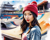 Printable Art of Skater Girl with Beanie at Skatepark