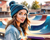 Printable Art of Skater Girl with Beanie at Skatepark