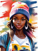 Printable Art of Skater Girl with Beanie at Skatepark