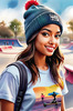 Printable Art of Skater Girl with Beanie at Skatepark