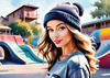 Printable Art of Skater Girl with Beanie at Skatepark