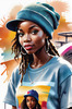 Printable Art of Skater Girl with Beanie at Skatepark