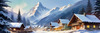 Printable Snow-Capped Mountain Village with Falling Snowflakes Art