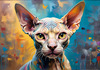 Expressive Art Sphynx Cat in Shimmering Tones Print