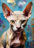 Expressive Art Sphynx Cat in Shimmering Tones Print
