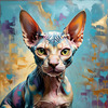 Expressive Art Sphynx Cat in Shimmering Tones Print