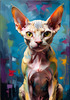 Expressive Art Sphynx Cat in Shimmering Tones Print