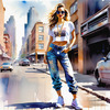 Streetwise Hip Hopper Girl with Attitude in Urban Cityscape - Figurative Portrait Art Print