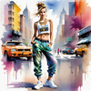 Streetwise Hip Hopper Girl with Attitude in Urban Cityscape - Figurative Portrait Art Print
