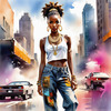 Streetwise Hip Hopper Girl with Attitude in Urban Cityscape - Figurative Portrait Art Print