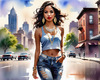 Streetwise Hip Hopper Girl with Attitude in Urban Cityscape - Figurative Portrait Art Print
