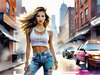 Streetwise Hip Hopper Girl with Attitude in Urban Cityscape - Figurative Portrait Art Print