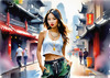 Streetwise Hip Hopper Girl with Attitude in Urban Cityscape - Figurative Portrait Art Print