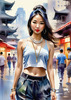 Streetwise Hip Hopper Girl with Attitude in Urban Cityscape - Figurative Portrait Art Print